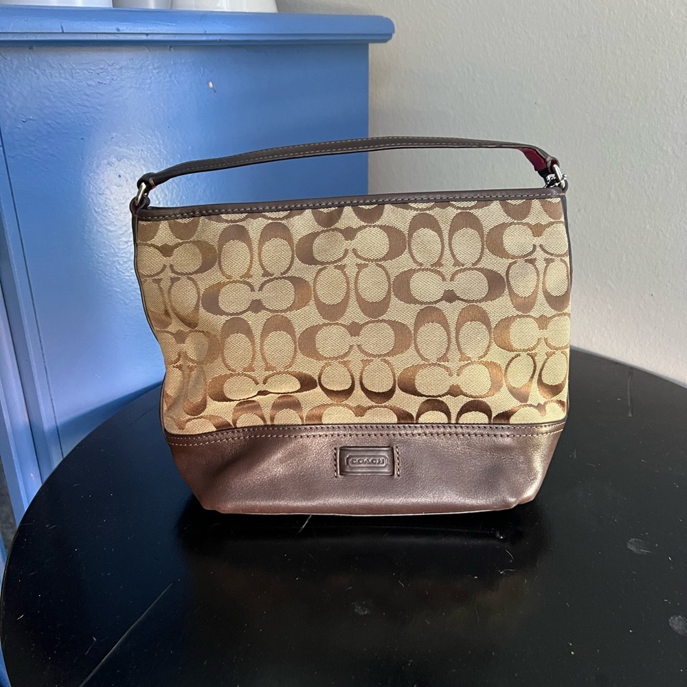 Small Brown Canvas Coach Shoulder Bag